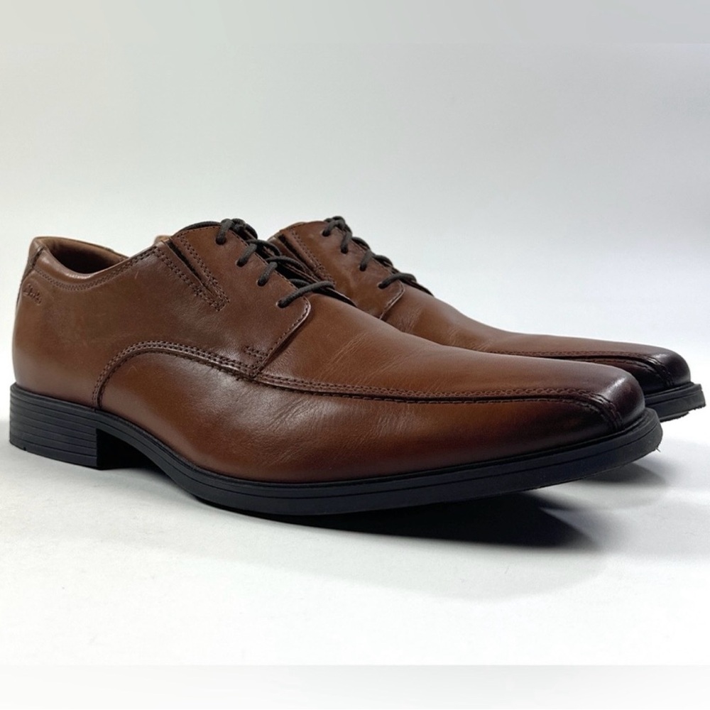 Clarks Tilden Walk Leather Brown Dark Tan Mens Oxford Dress Shoes 26130095